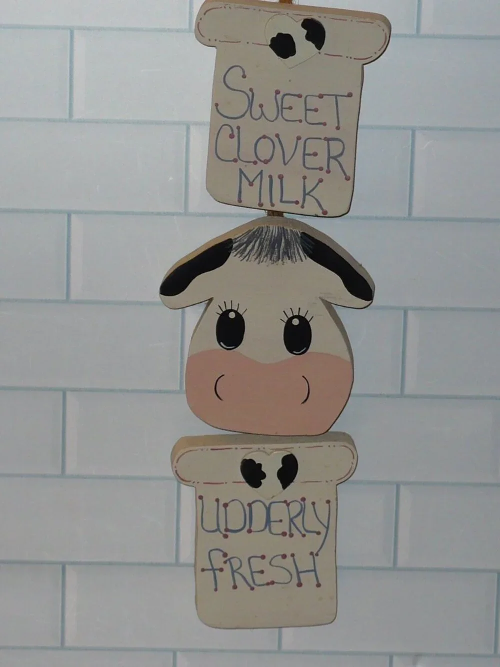 Vintage 1990's Cottagecore Farmhouse Sweet Clover Milk Handmade Wood Hanging